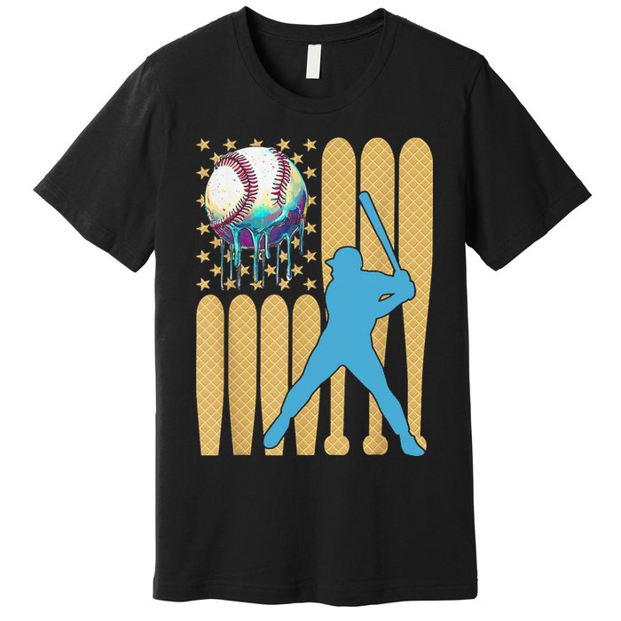 Ice Cream Drip Baseball Bat Baseball Player 4th Of July Premium T-Shirt