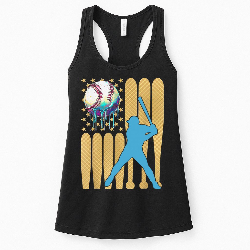 Ice Cream Drip Baseball Bat Baseball Player 4th Of July Womens Tank Top