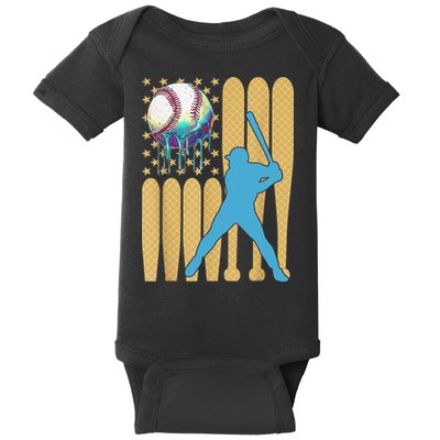 Ice Cream Drip Baseball Bat Baseball Player 4th Of July Baby Bodysuit