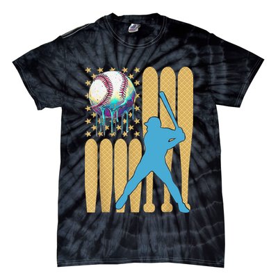 Ice Cream Drip Baseball Bat Baseball Player 4th Of July Tie-Dye T-Shirt