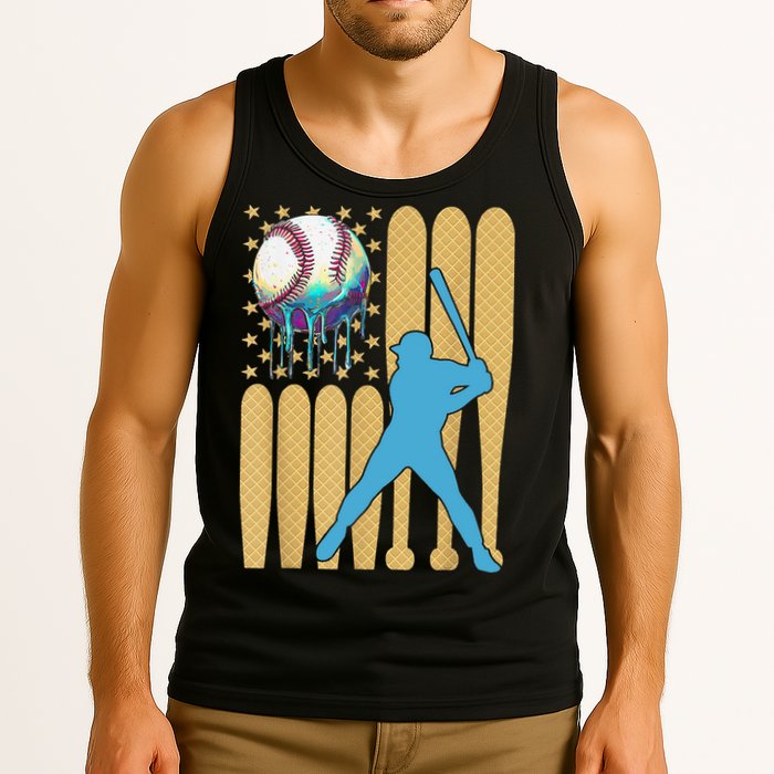 Ice Cream Drip Baseball Bat Baseball Player 4th Of July Tank Top