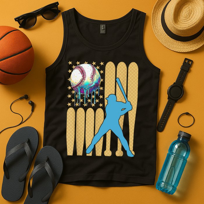 Ice Cream Drip Baseball Bat Baseball Player 4th Of July Tank Top