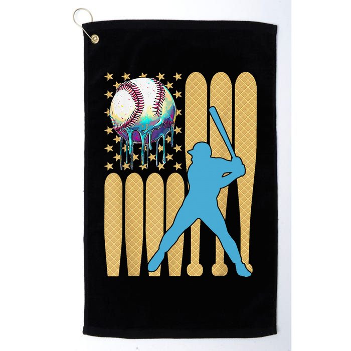 Ice Cream Drip Baseball Bat Baseball Player 4th Of July Golf Towel