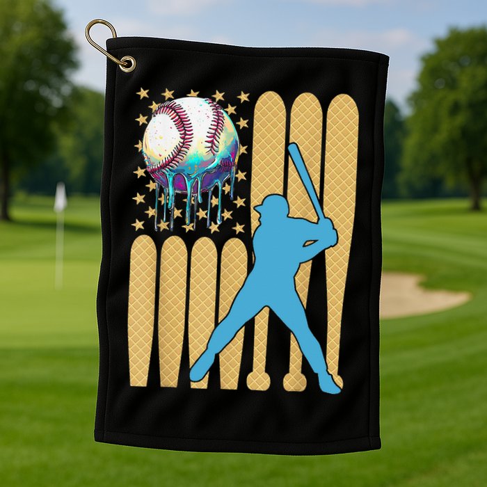 Ice Cream Drip Baseball Bat Baseball Player 4th Of July Golf Towel