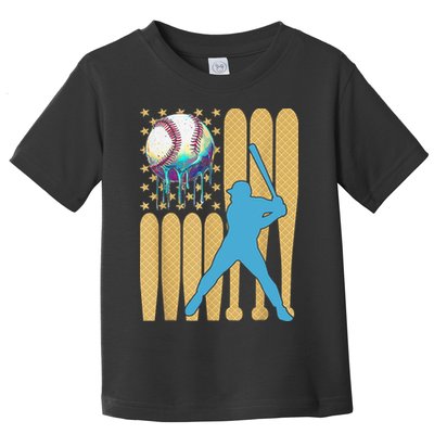 Ice Cream Drip Baseball Bat Baseball Player 4th Of July Toddler T-Shirt