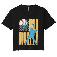 Ice Cream Drip Baseball Bat Baseball Player 4th Of July Women's Crop Top Tee