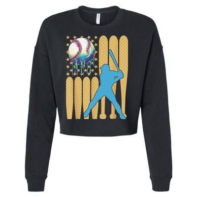 Ice Cream Drip Baseball Bat Baseball Player 4th Of July Cropped Pullover Crew