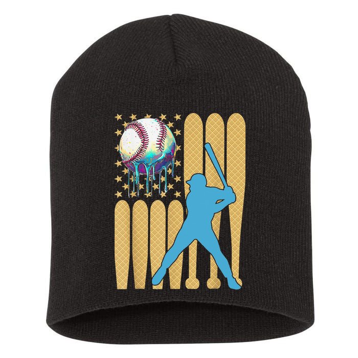Ice Cream Drip Baseball Bat Baseball Player 4th Of July Short Acrylic Beanie