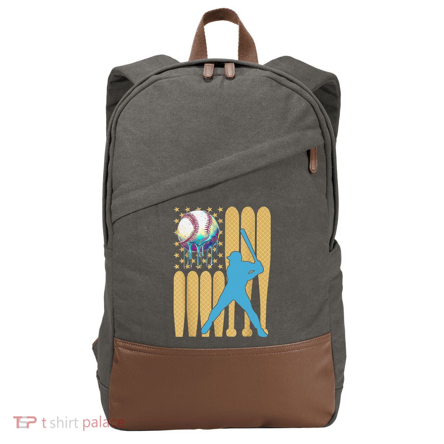Ice Cream Drip Baseball Bat Baseball Player 4th Of July Cotton Canvas Backpack