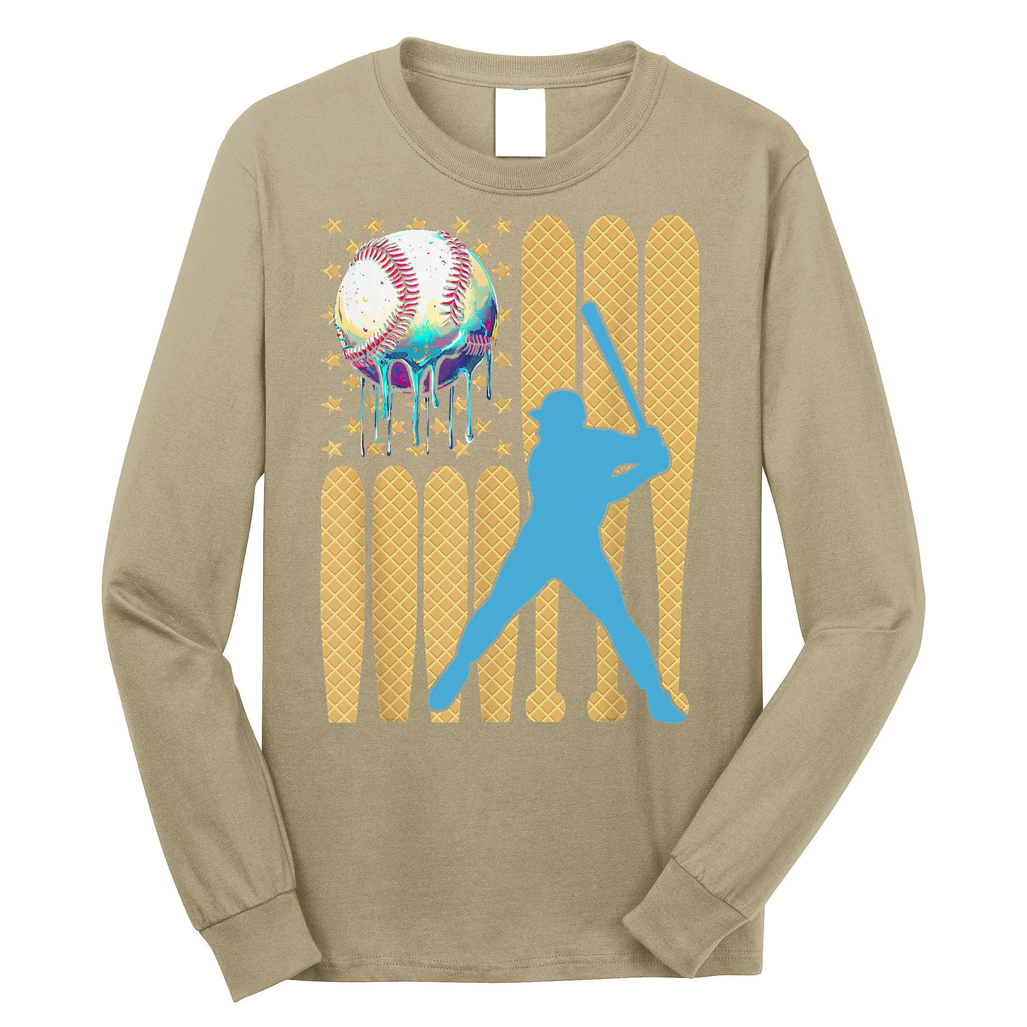 Ice Cream Drip Baseball Bat Baseball Player 4th Of July Long Sleeve Shirt