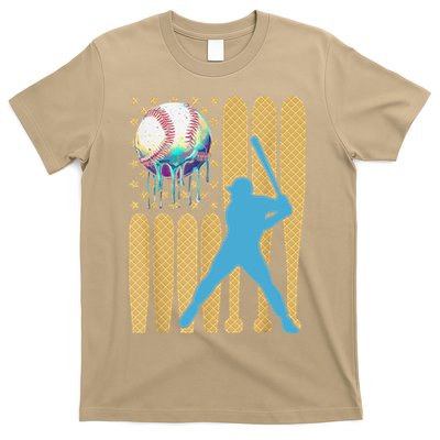 Ice Cream Drip Baseball Bat Baseball Player 4th Of July T-Shirt