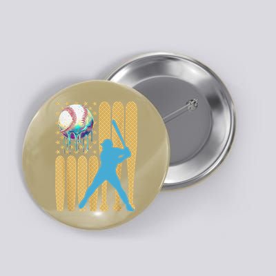 Ice Cream Drip Baseball Bat Baseball Player 4th Of July Button