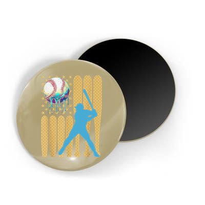 Ice Cream Drip Baseball Bat Baseball Player 4th Of July Magnet