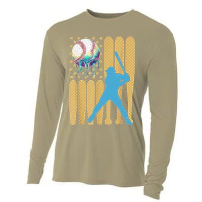 Ice Cream Drip Baseball Bat Baseball Player 4th Of July Cooling Performance Long Sleeve Crew