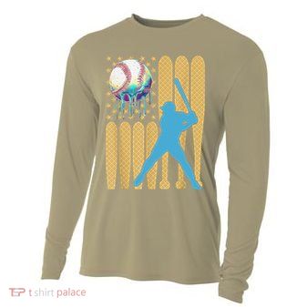 Ice Cream Drip Baseball Bat Baseball Player 4th Of July Cooling Performance Long Sleeve Crew