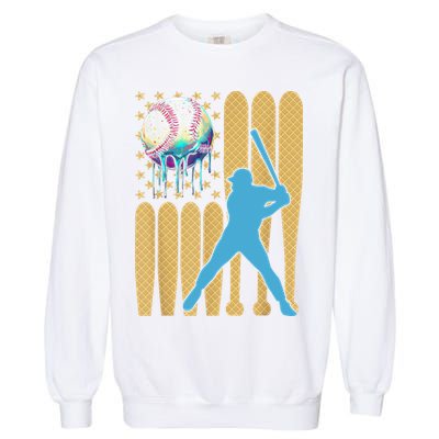 Ice Cream Drip Baseball Bat Baseball Player 4th Of July Garment-Dyed Sweatshirt