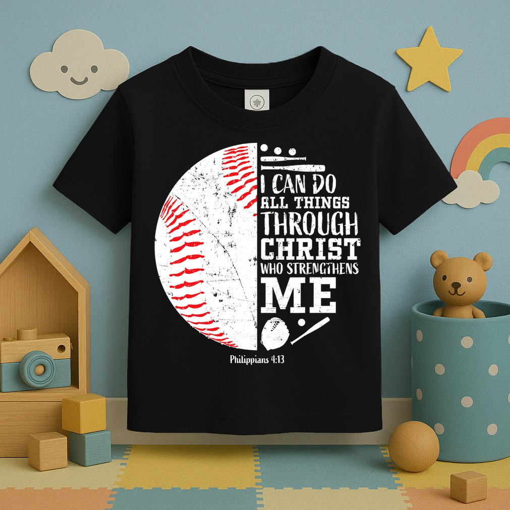 I Can Do All Things Through Christ Who Strengthens Me Baseball Toddler T-Shirt