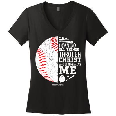 I Can Do All Things Through Christ Who Strengthens Me Baseball Women's V-Neck T-Shirt