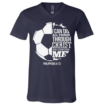 I Can Do All Things Through Christ Soccer Player Christian V-Neck T-Shirt