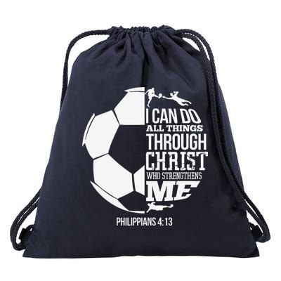I Can Do All Things Through Christ Soccer Player Christian Drawstring Bag