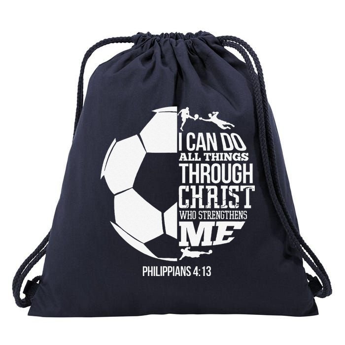 I Can Do All Things Through Christ Soccer Player Christian Drawstring Bag