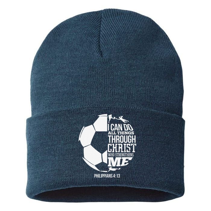 I Can Do All Things Through Christ Soccer Player Christian Sustainable Knit Beanie