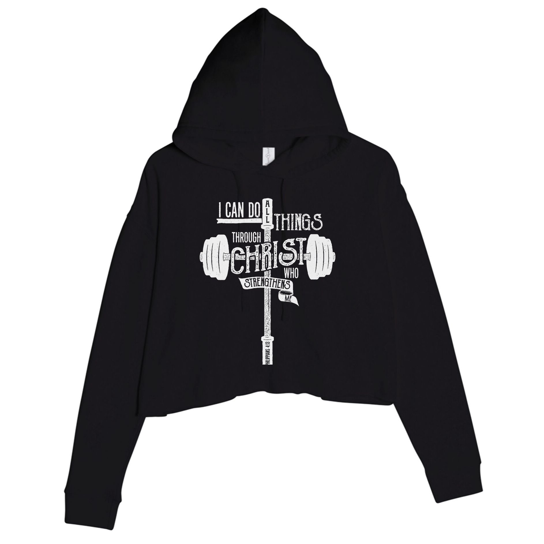 I Can Do All Things Through Christ Christian Bible Workout Crop Fleece Hoodie