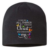 I Can Do All Things Through Christ Butterfly Art Religious Sustainable Beanie