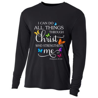 I Can Do All Things Through Christ Butterfly Art Religious Cooling Performance Long Sleeve Crew