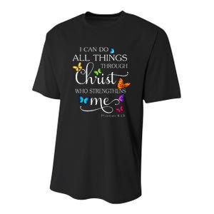 I Can Do All Things Through Christ Butterfly Art Religious Youth Performance Sprint T-Shirt