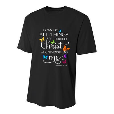 I Can Do All Things Through Christ Butterfly Art Religious Youth Performance Sprint T-Shirt