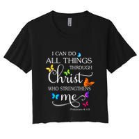 I Can Do All Things Through Christ Butterfly Art Religious Crop Top