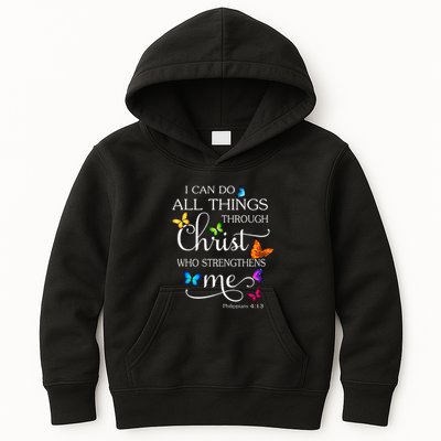 I Can Do All Things Through Christ Butterfly Art Religious Kids Hoodie