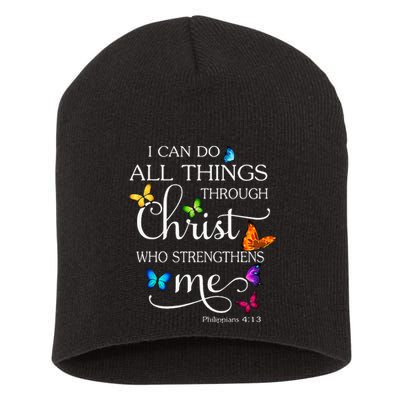 I Can Do All Things Through Christ Butterfly Art Religious Short Acrylic Beanie
