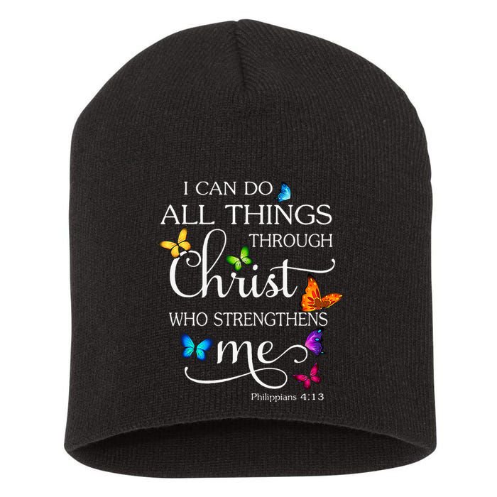 I Can Do All Things Through Christ Butterfly Art Religious Short Acrylic Beanie