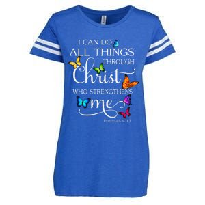 I Can Do All Things Through Christ Butterfly Art Religious Enza Ladies Jersey Football T-Shirt