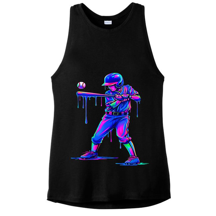 Ice Cream Drip Baseball Melting Bat Player Ladies PosiCharge Tri-Blend Wicking Tank