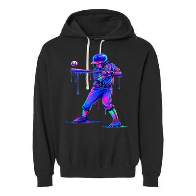 Ice Cream Drip Baseball Melting Bat Player Garment-Dyed Fleece Hoodie