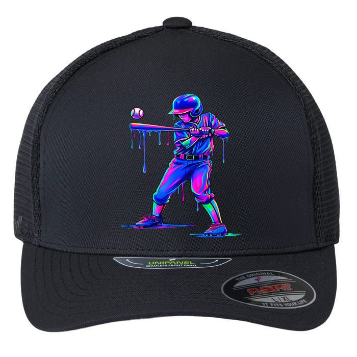 Ice Cream Drip Baseball Melting Bat Player Flexfit Unipanel Trucker Cap