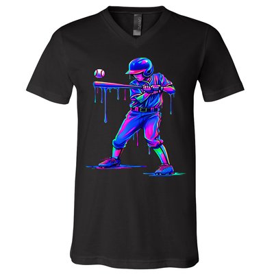 Ice Cream Drip Baseball Melting Bat Player V-Neck T-Shirt