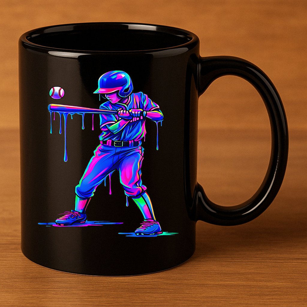 Ice Cream Drip Baseball Melting Bat Player 11oz C Handle Ceramic Mug