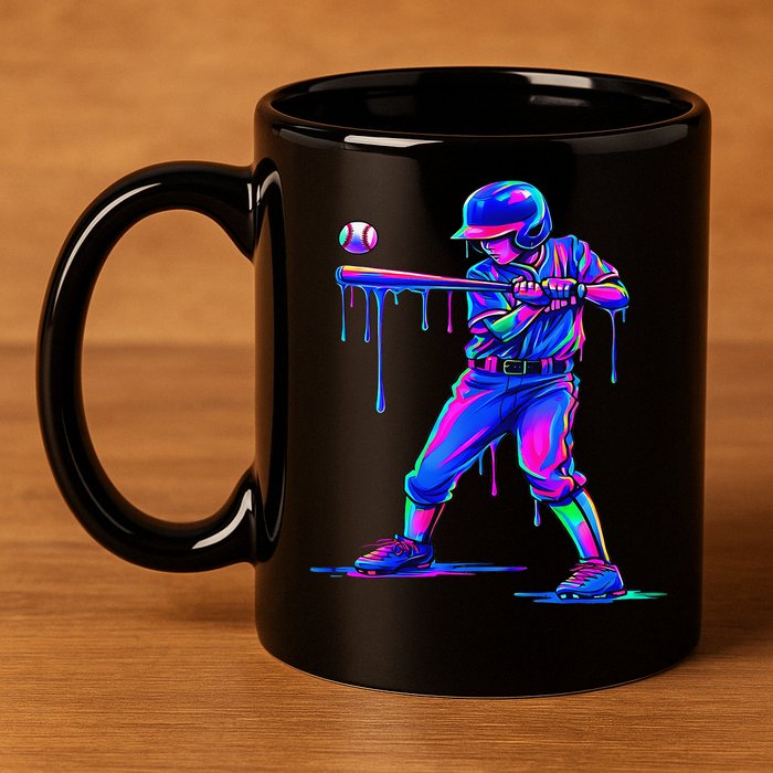 Ice Cream Drip Baseball Melting Bat Player 11oz C Handle Ceramic Mug