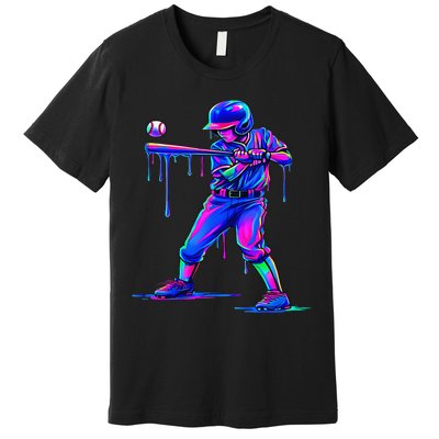 Ice Cream Drip Baseball Melting Bat Player Premium T-Shirt