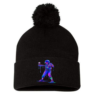 Ice Cream Drip Baseball Melting Bat Player Pom Pom 12in Knit Beanie