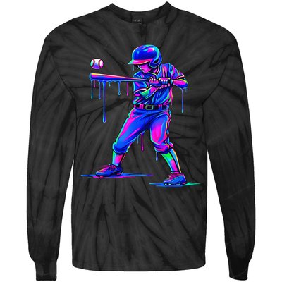 Ice Cream Drip Baseball Melting Bat Player Tie-Dye Long Sleeve Shirt