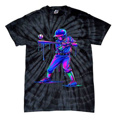 Ice Cream Drip Baseball Melting Bat Player Tie-Dye T-Shirt