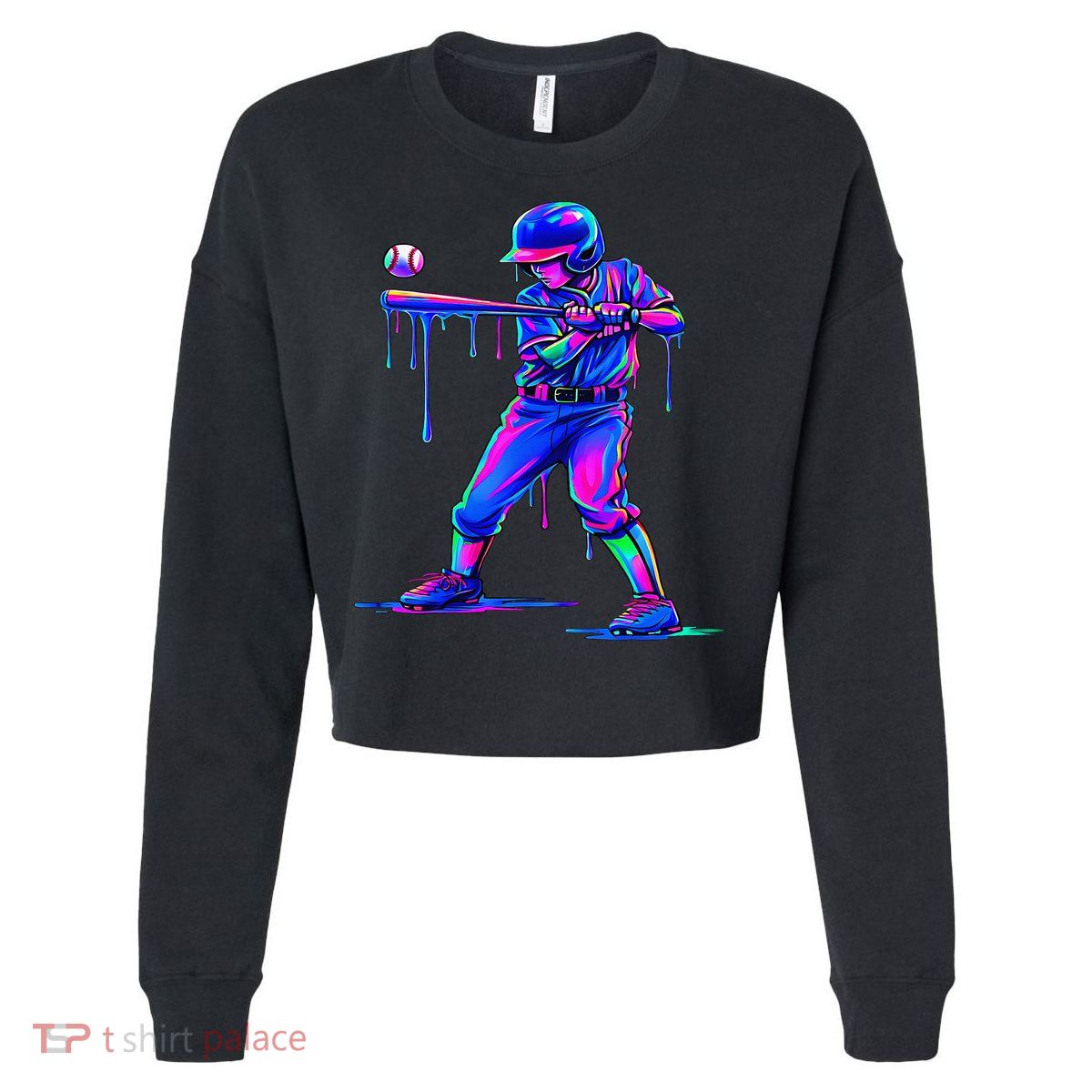 Ice Cream Drip Baseball Melting Bat Player Cropped Pullover Crew
