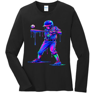 Ice Cream Drip Baseball Melting Bat Player Ladies Long Sleeve Shirt