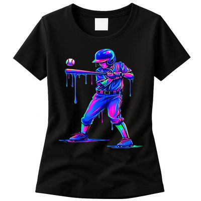 Ice Cream Drip Baseball Melting Bat Player Womens T-Shirt