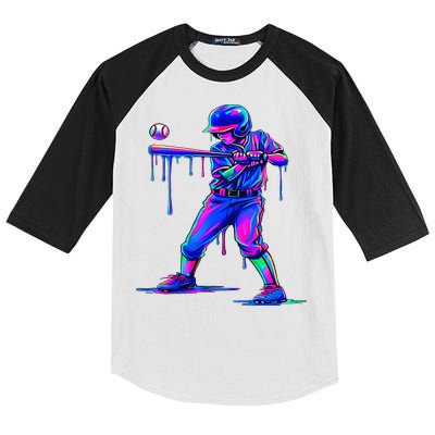 Ice Cream Drip Baseball Melting Bat Player Kids Colorblock Raglan Jersey